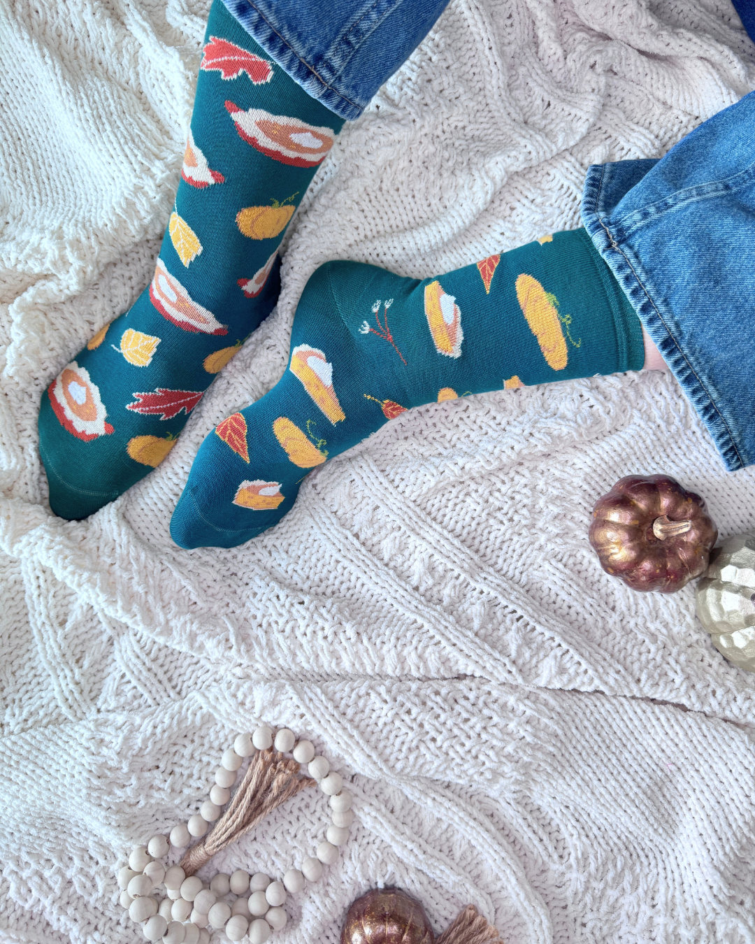 Friday Sock Co. - Women's Pumpkin Pie Fun Crew Socks - Thanksgiving Fall Gift