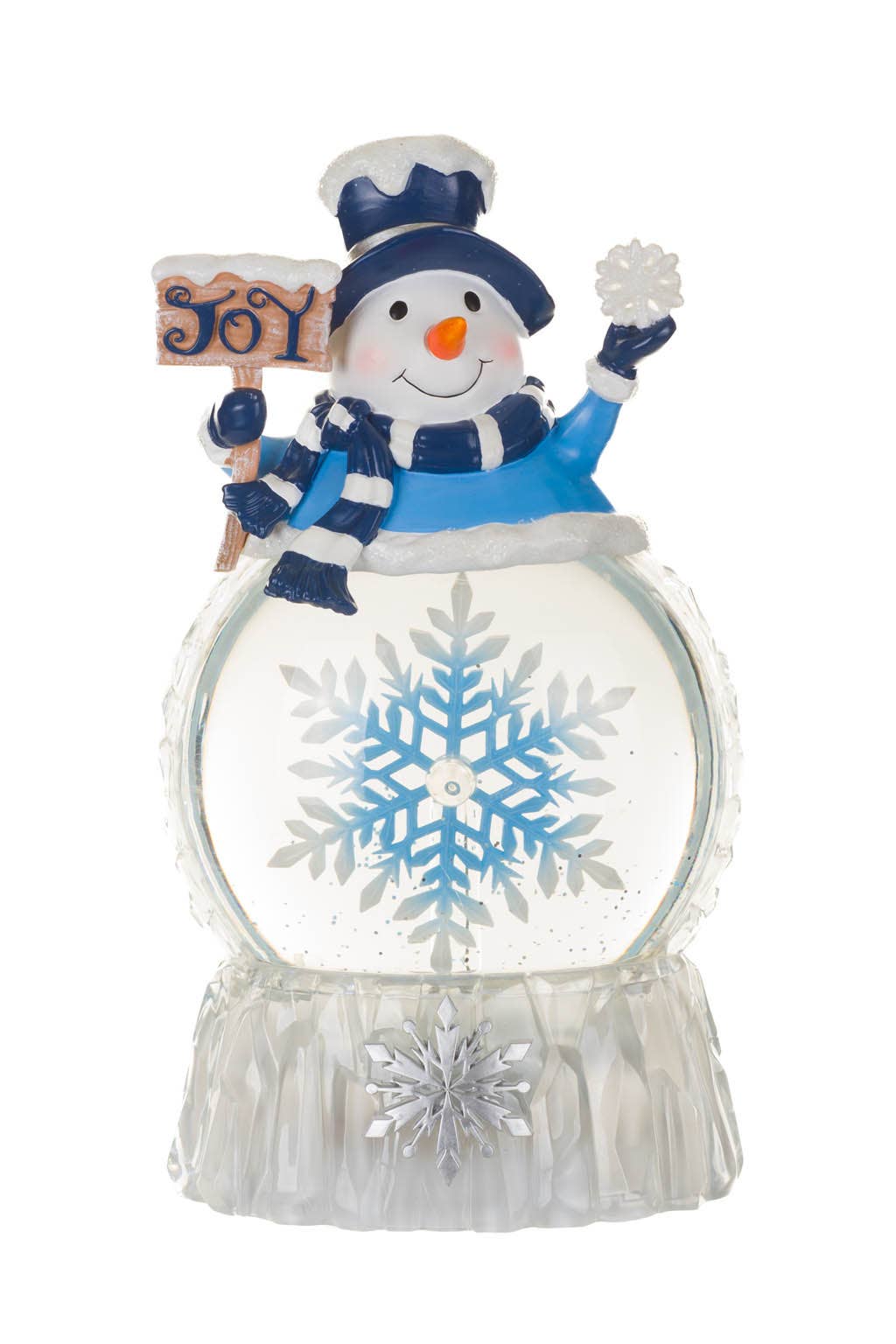 Starlight Collection - Blue Led Snowman Snow Globe W/ Spinning Snowflake Heart
