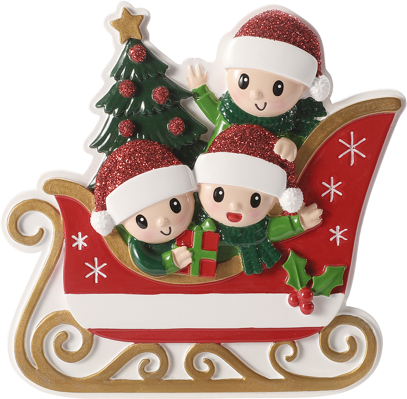PolarX Ornaments - Family in Winter Sleigh Personalized Ornament: 6