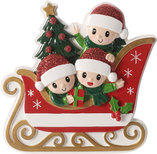 PolarX Ornaments - Family in Winter Sleigh Personalized Ornament: 3