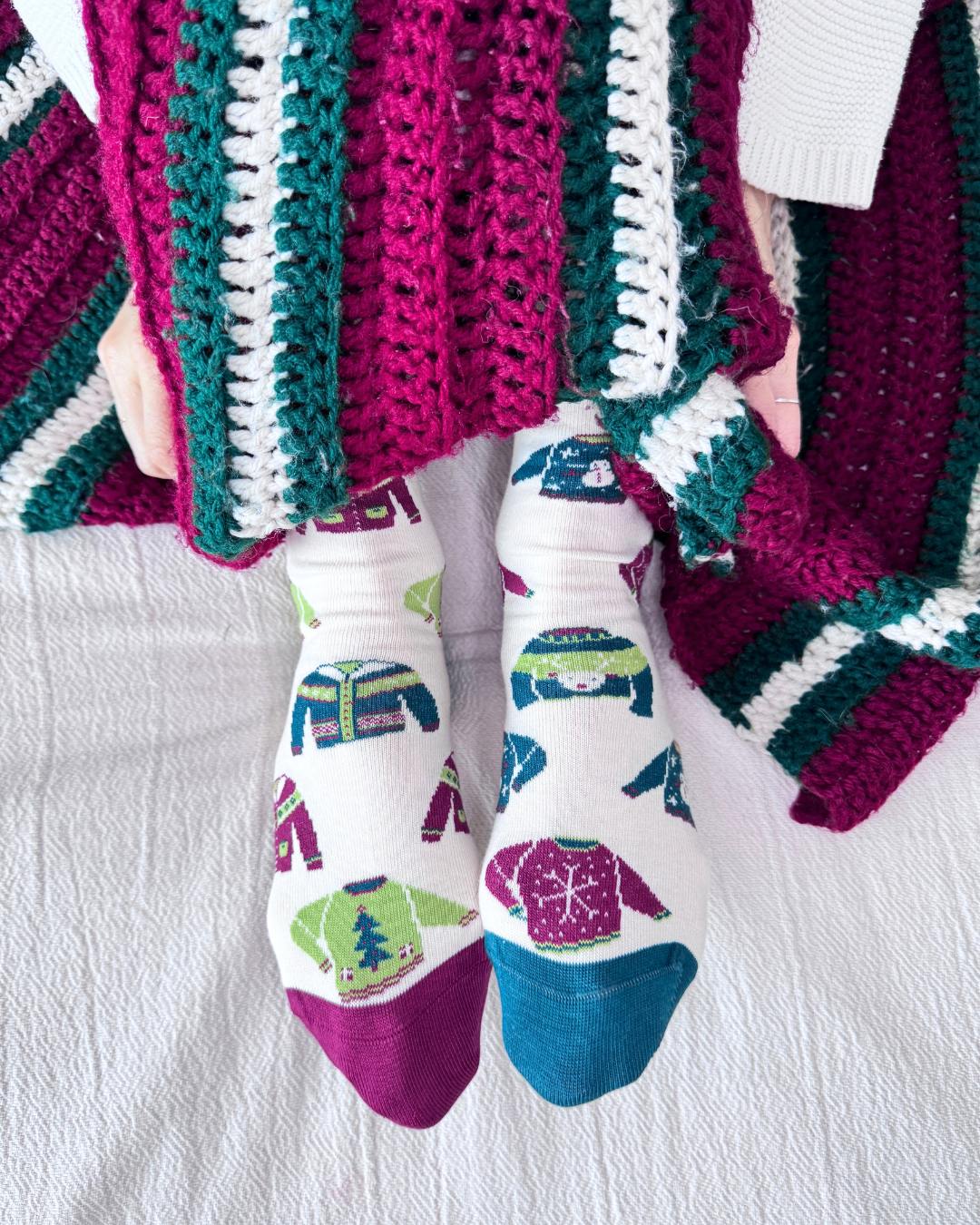 Friday Sock Co. - Women's Ugly Christmas Sweaters on Socks Crew Socks