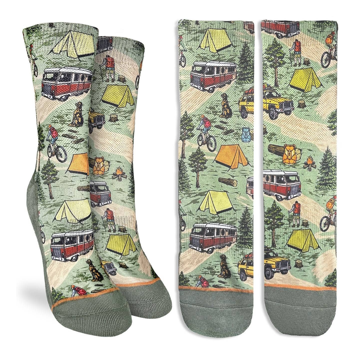 Good Luck Sock - Women's Vintage Camping Trip Socks: Shoe Size 5-9