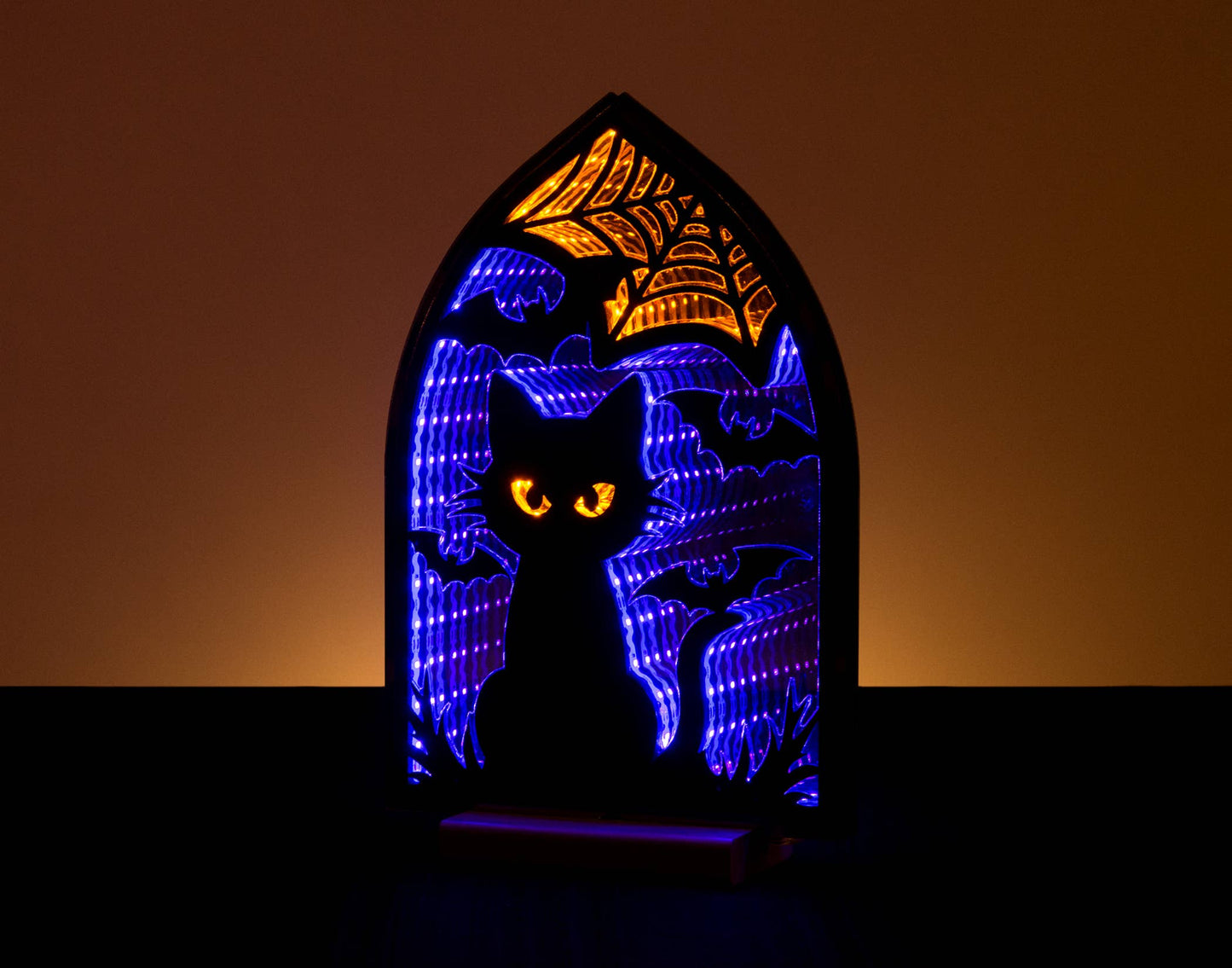 12" Cat in Window Halloween LED Infinity Light