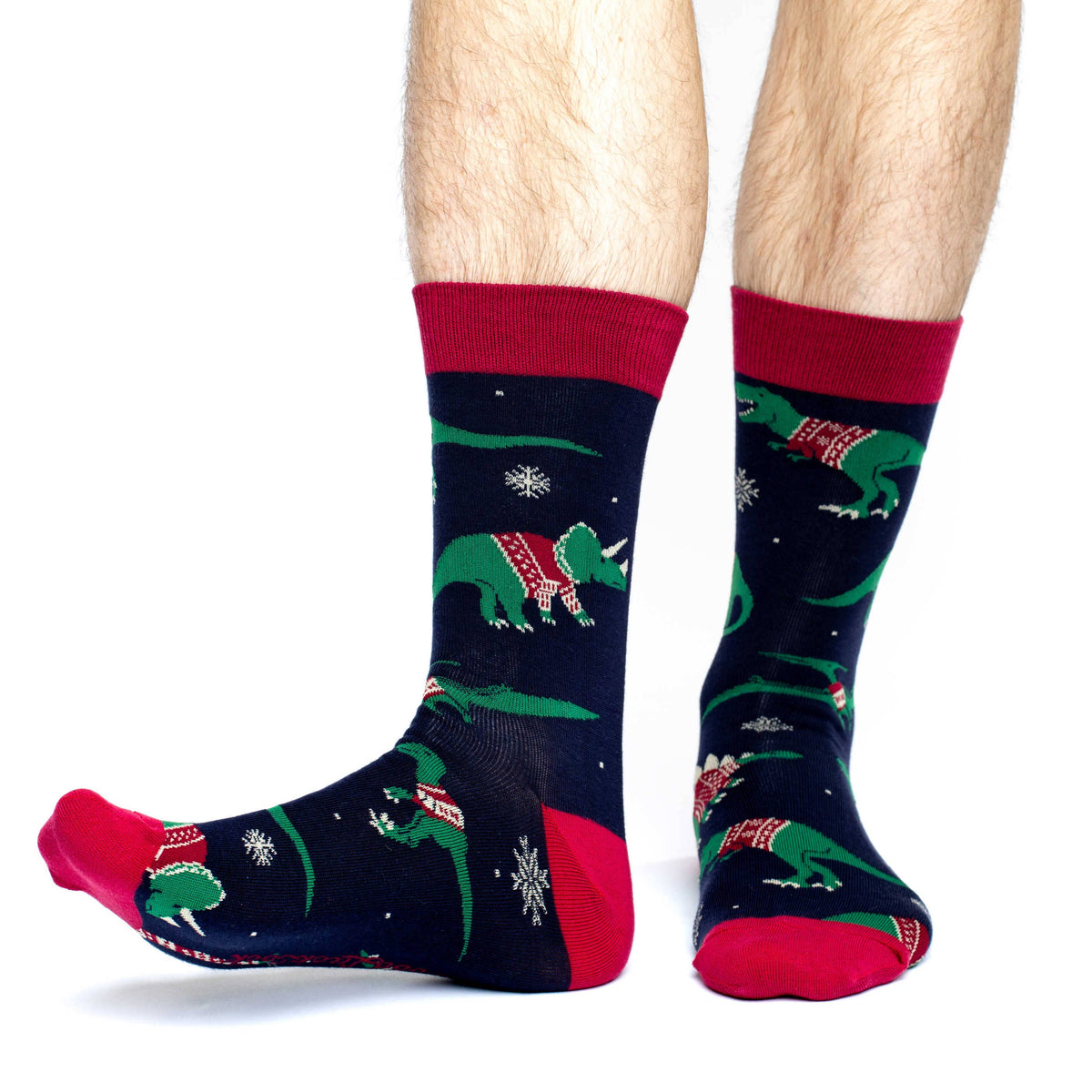 Good Luck Sock - Men's Big & Tall Christmas Sweater Dinosaur Socks: Shoe Size 13-17