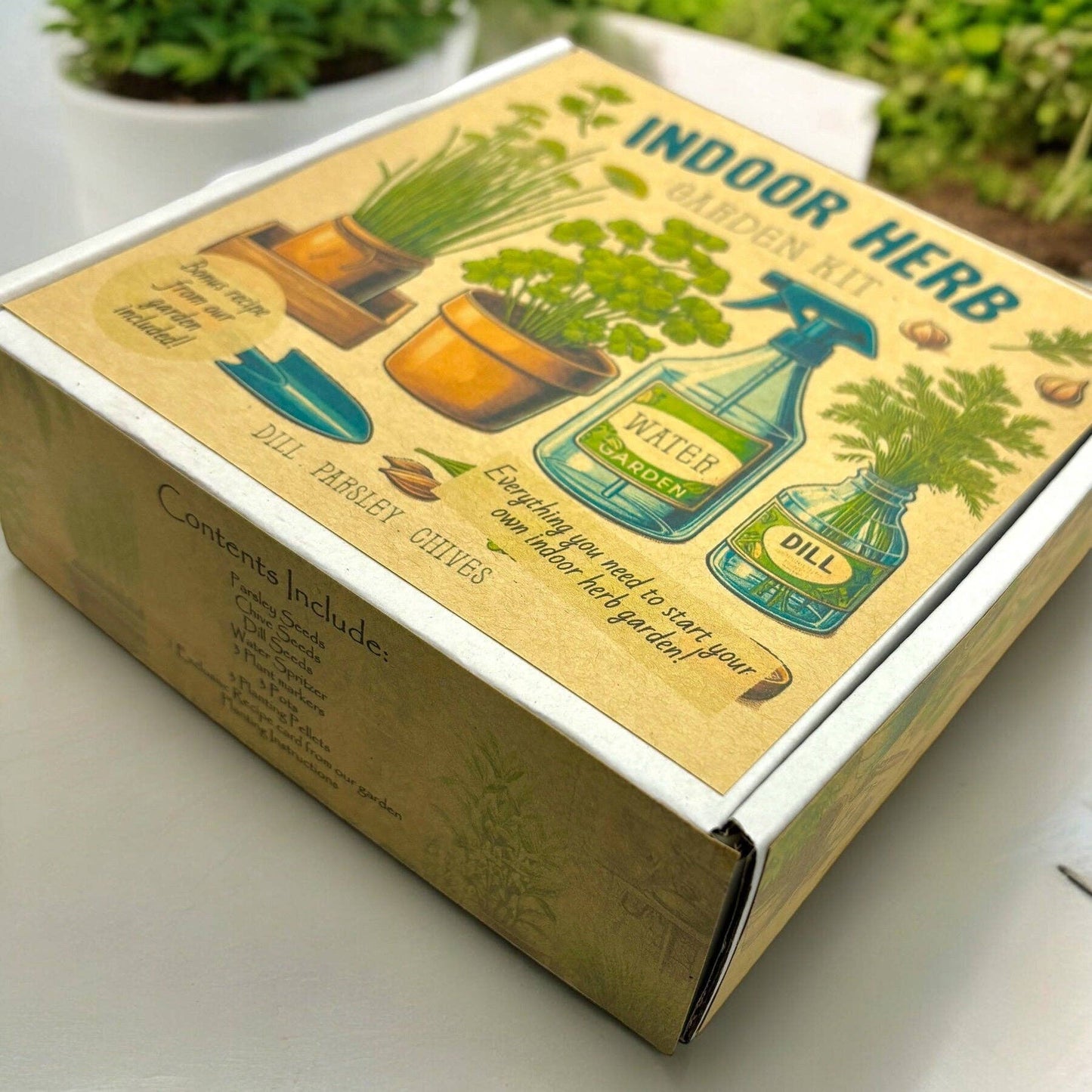 Fuschia Designs Shop - Indoor Herb Garden Starter Kit with Parsley, Chives, and Dill Seeds