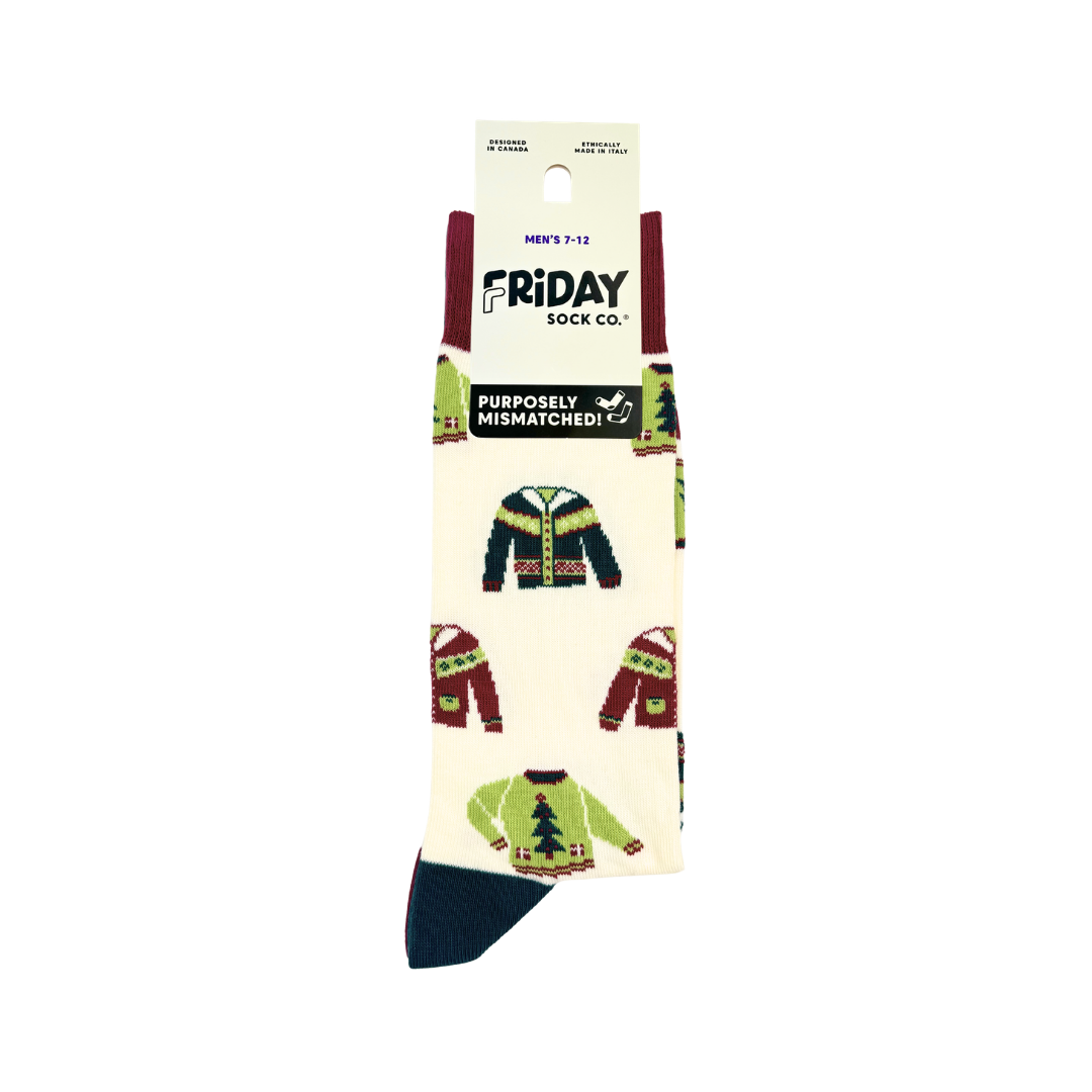 Friday Sock Co. - Men's Ugly Christmas Sweaters on Socks Mid-Calf Socks - Gift