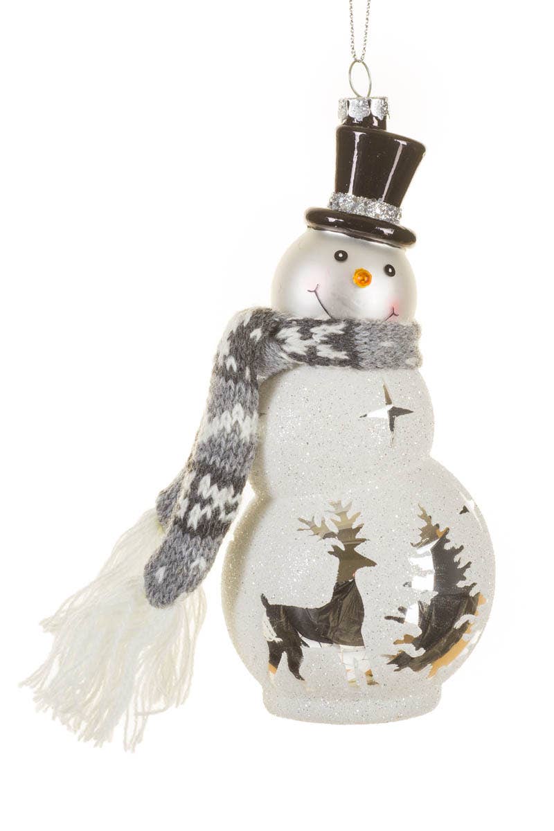 Starlight Collection - White Frosted Snowman Ornament With Knitted Scarf