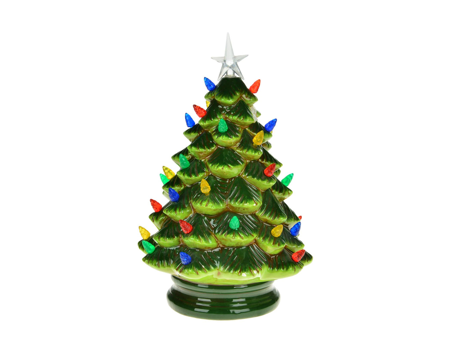 14" Green Christmas Ceramic Tree w/LED Colour Lights