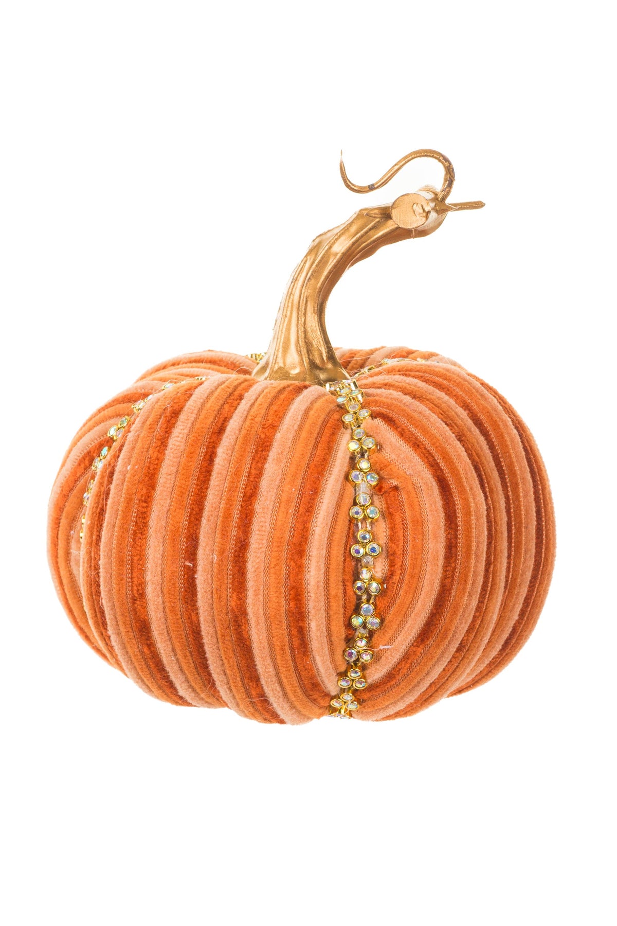 Starlight Collection - Velveteen Orange Fabric Pumpkin Accent with Gold Stem