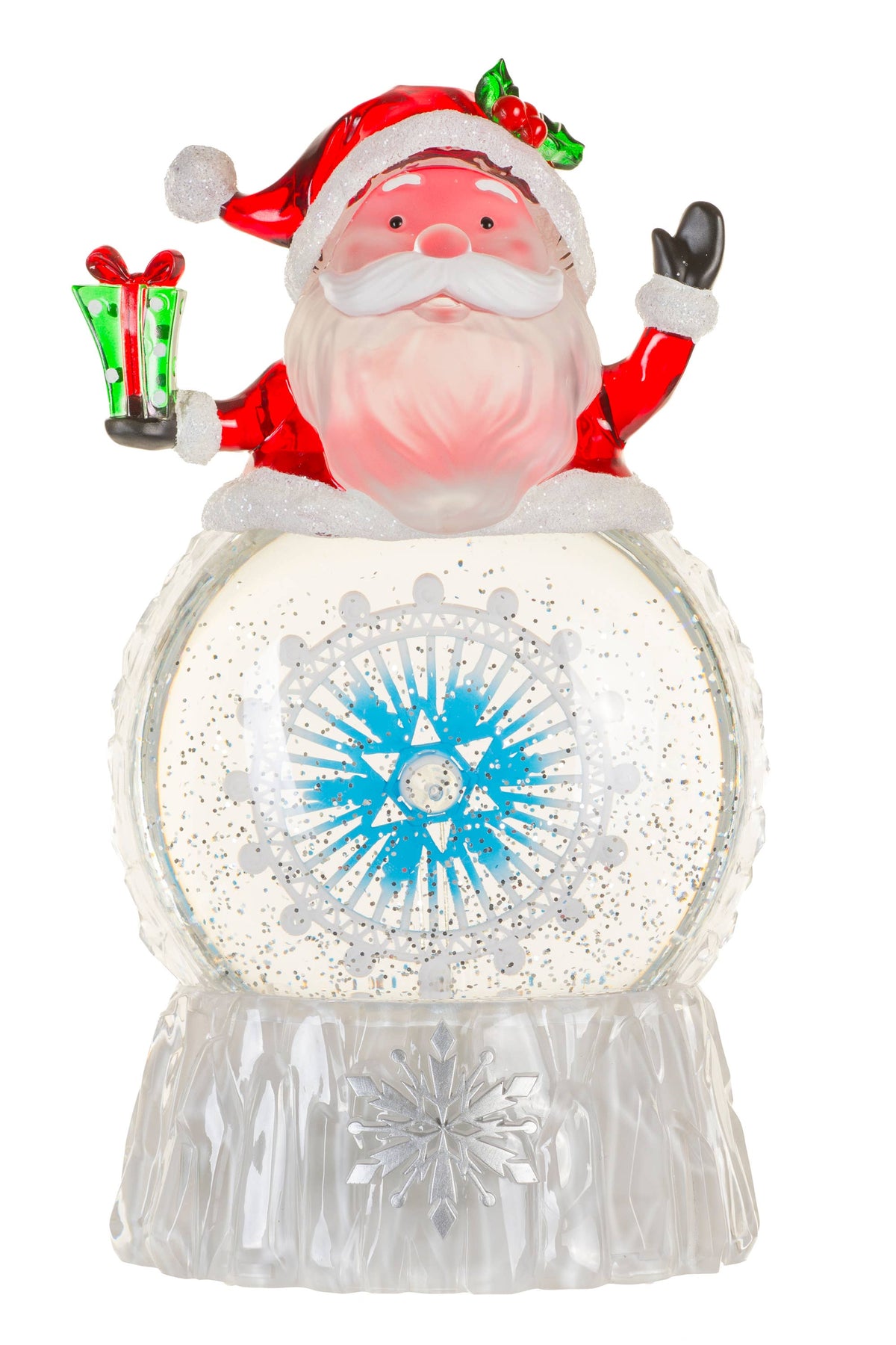 Starlight Collection - NEW-White Santa Snow Globe with Spinning Ship's Helm