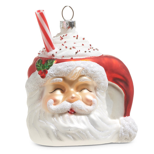 4 Inch Santa Mug with Whipped Cream Ornament