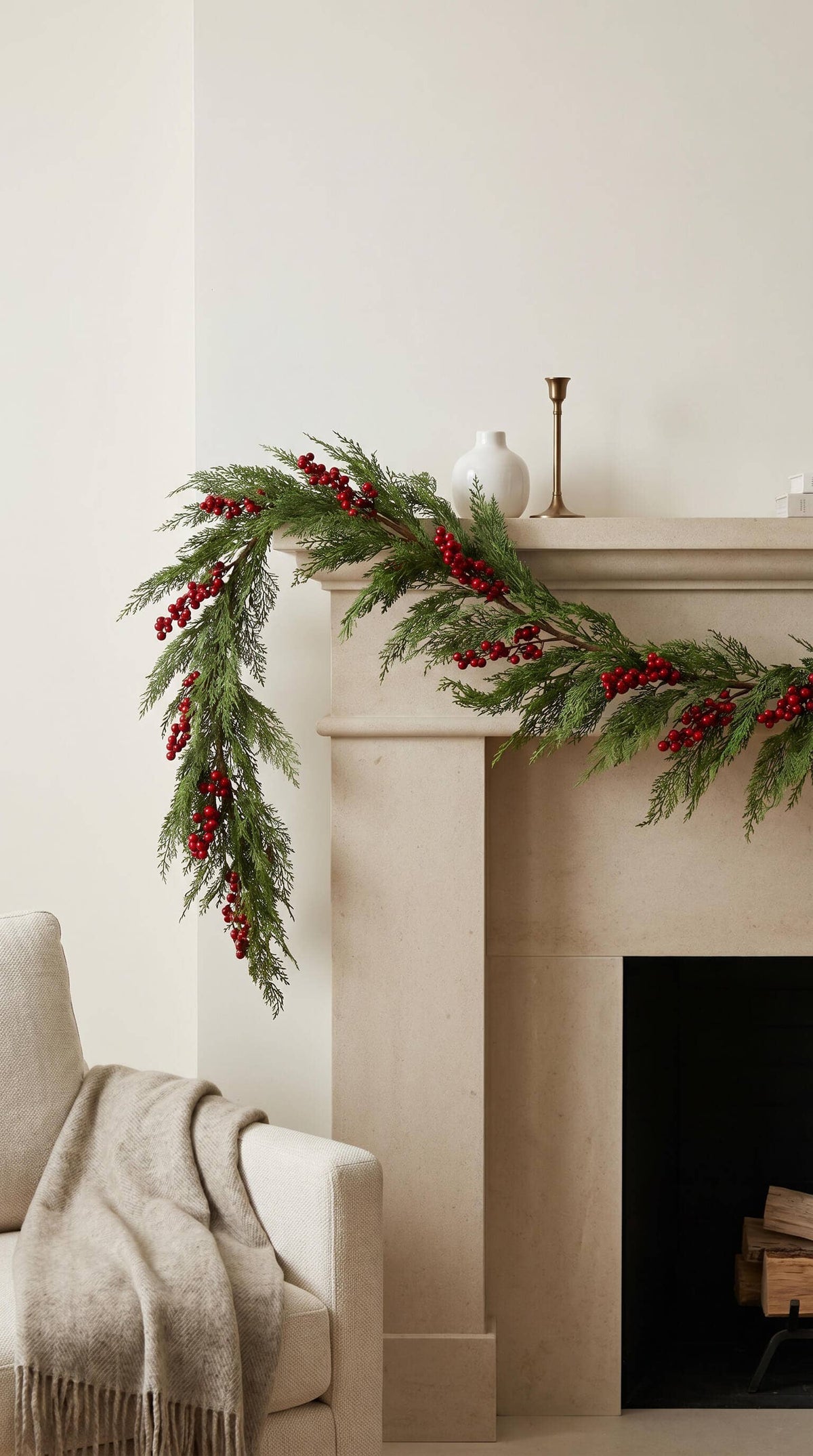 Hycroft Home Decor - Real Touch Christmas Garland, Red Berry Cedar, 60 Inch