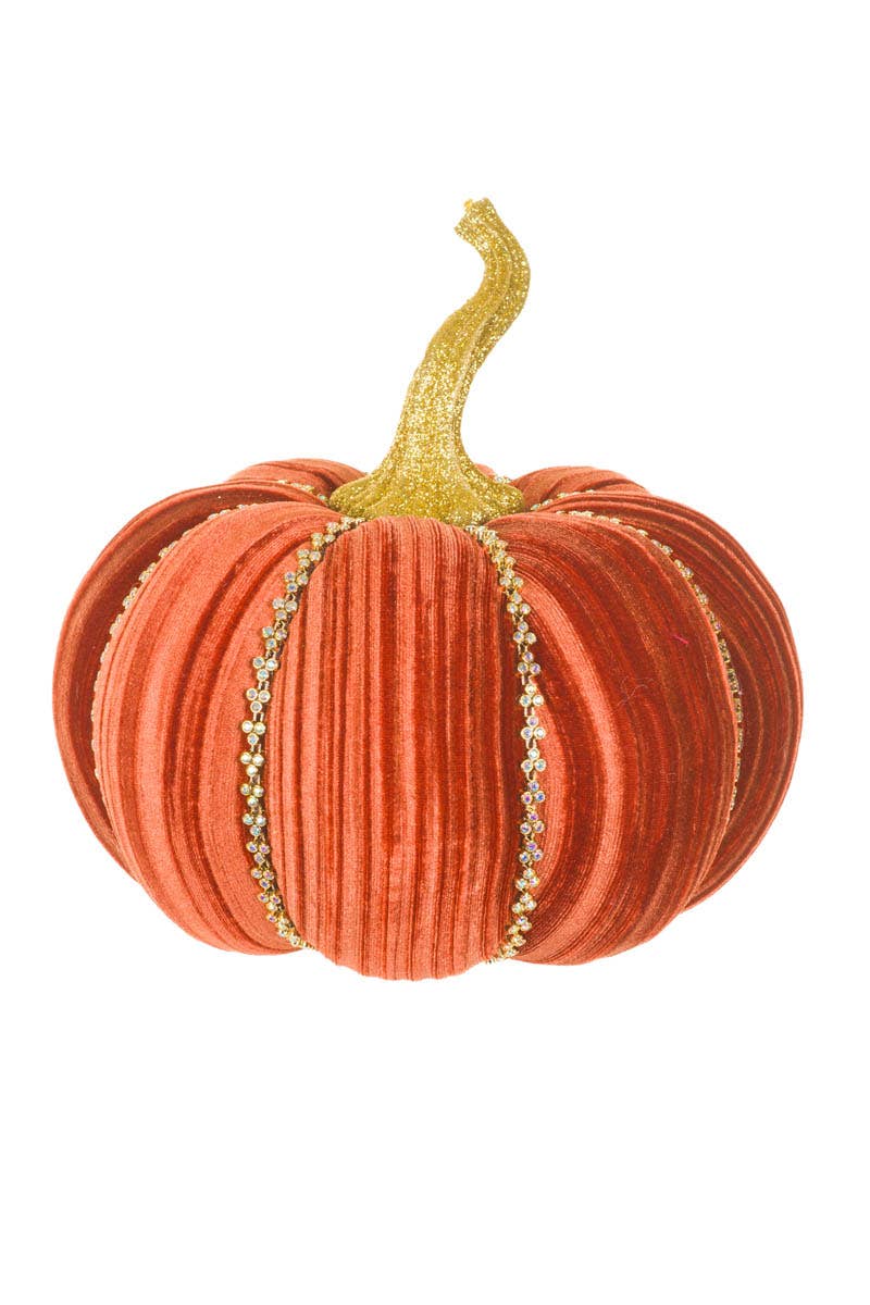 Starlight Collection - Orange Glossy Pumpkin Accent With Bejeweled Ribs