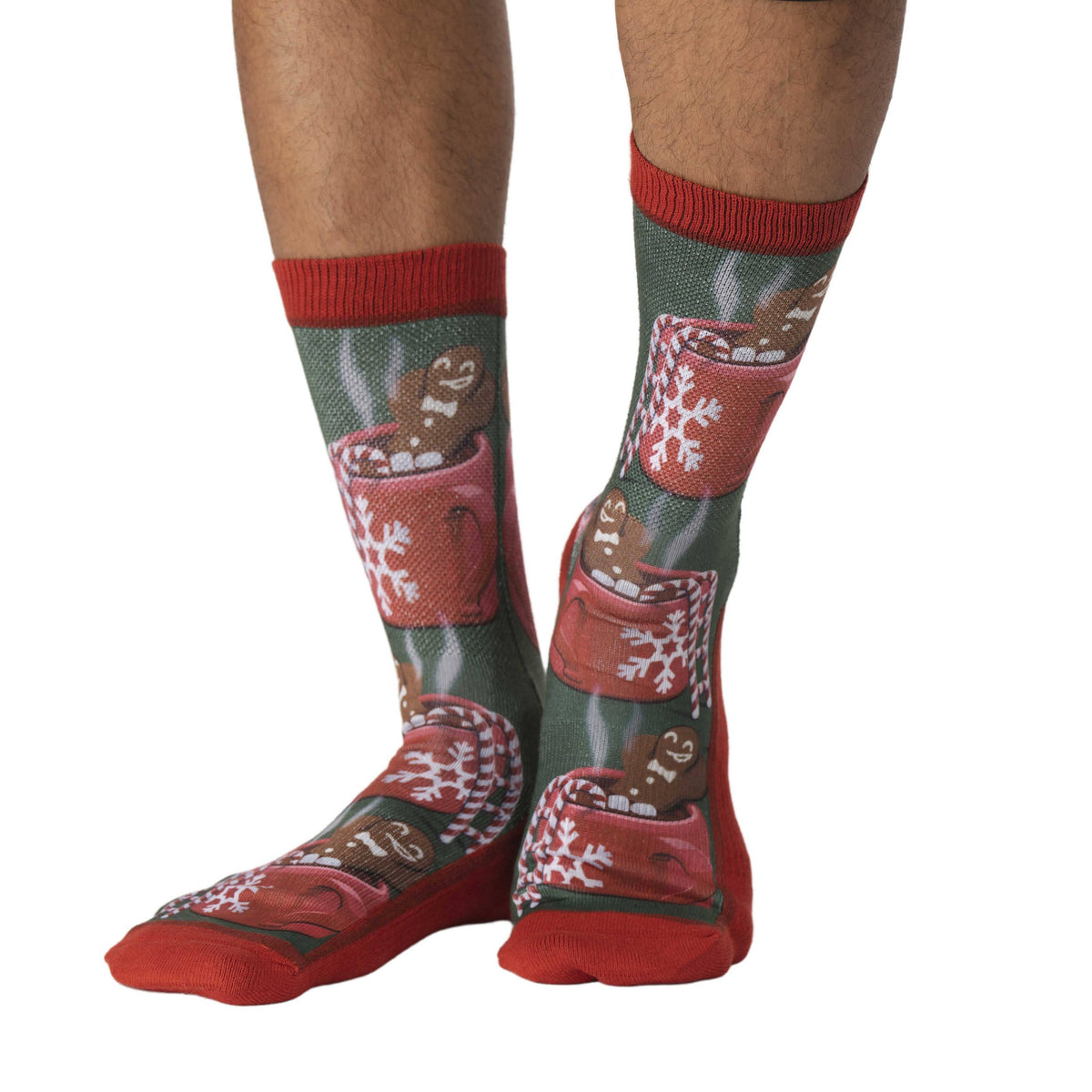 Good Luck Sock - Men's Gingerbread Man Soaking in Hot Chocolate Socks: Shoe Size 8-13