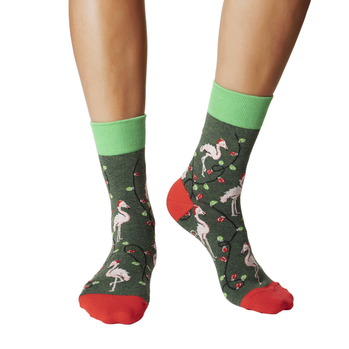 Good Luck Sock - Women's Christmas Flamingos Socks: Shoe Size 5-9