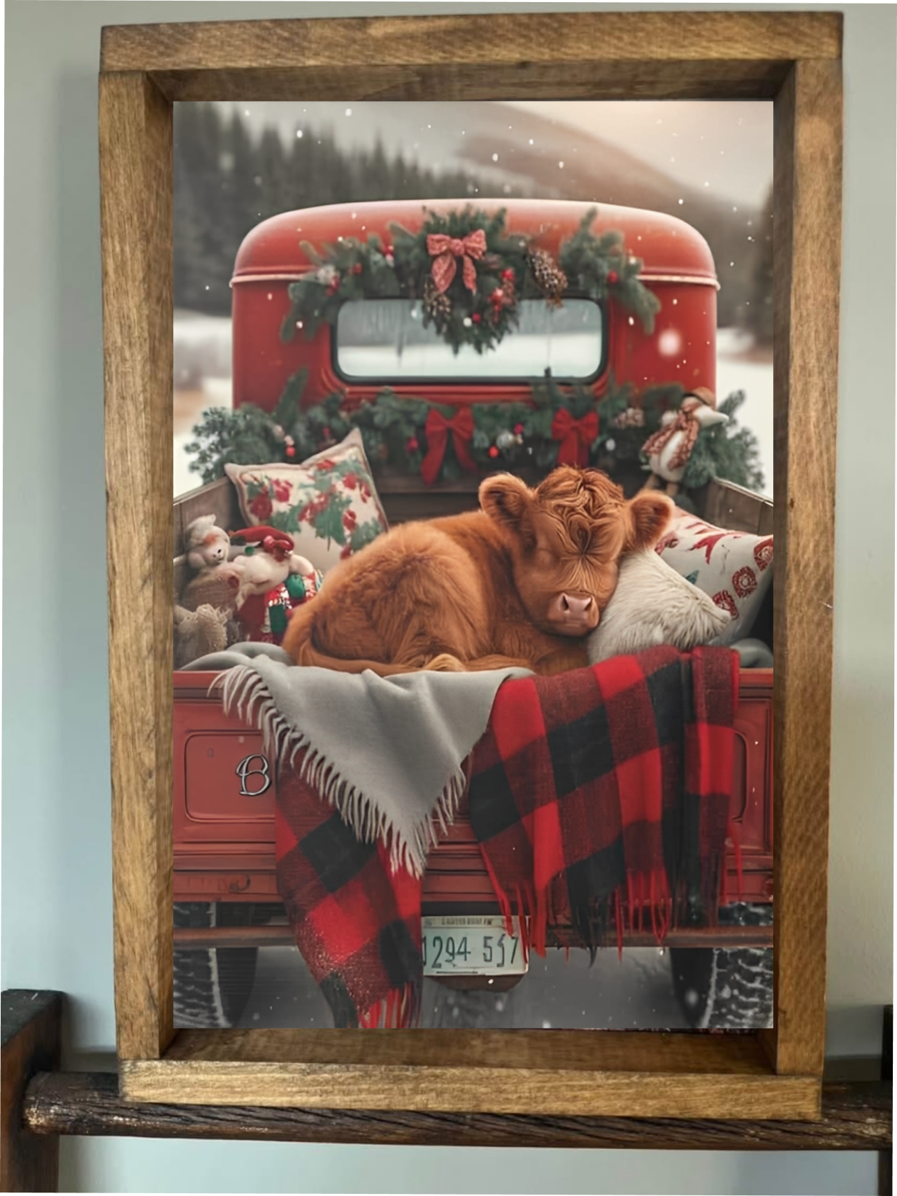 Stir Crazy Signs - All Snuggled Up Highland Cow Farmhouse Sign: 18x24 / Early American
