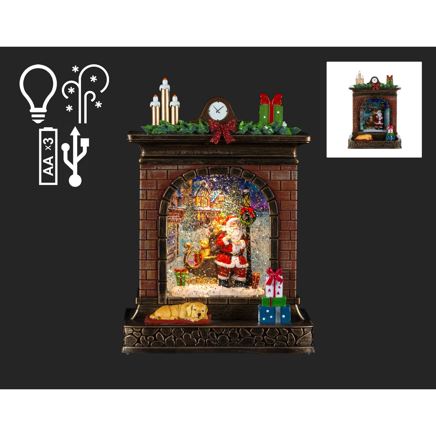 10" LED Fireplace Waterglobe with Santa
