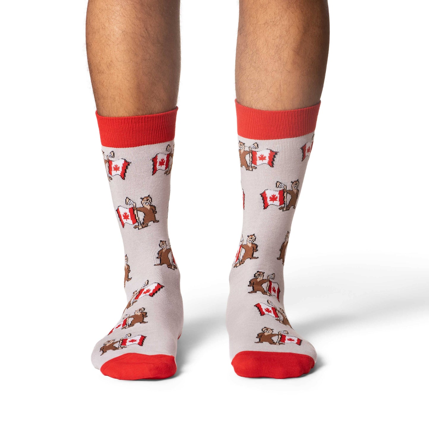 Good Luck Sock - Men's Beaver Waving Canada Flag Socks: Shoe Size 7-12