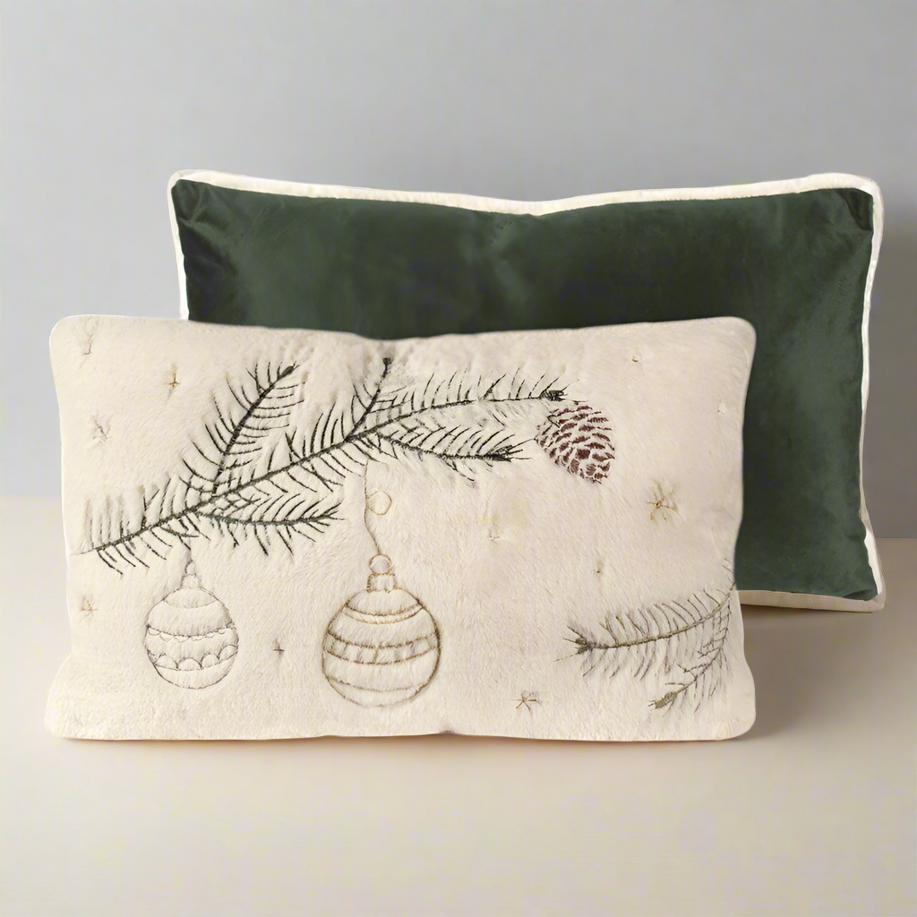 PILLOW SOFT IVORY FUR with PINE DESIGN