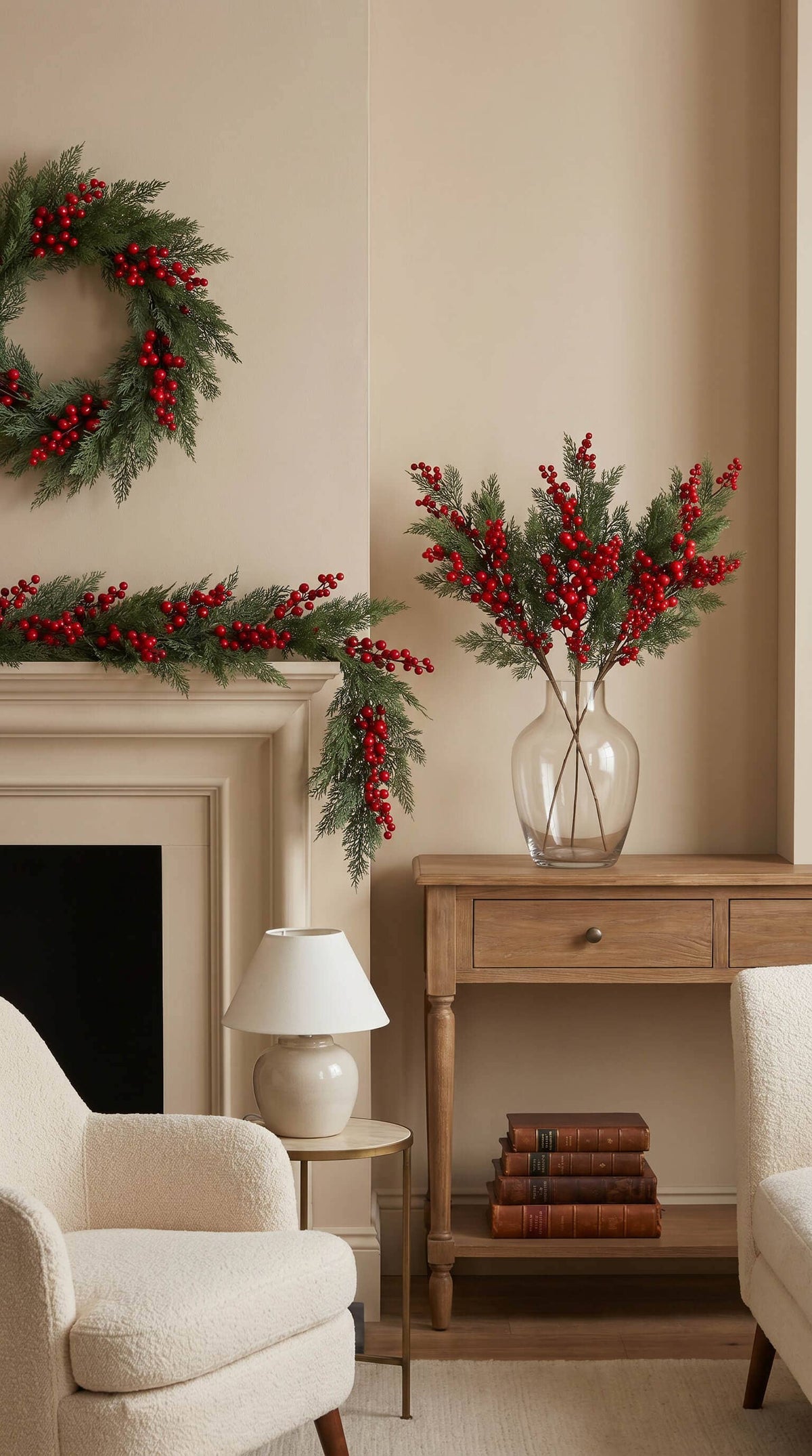 Real Touch Christmas Stem, Red Berry Cypress, 32 Inch