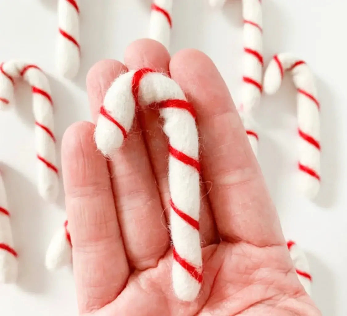Sewing Seeds Play - One Felt Candy Cane - White With Red Stripes