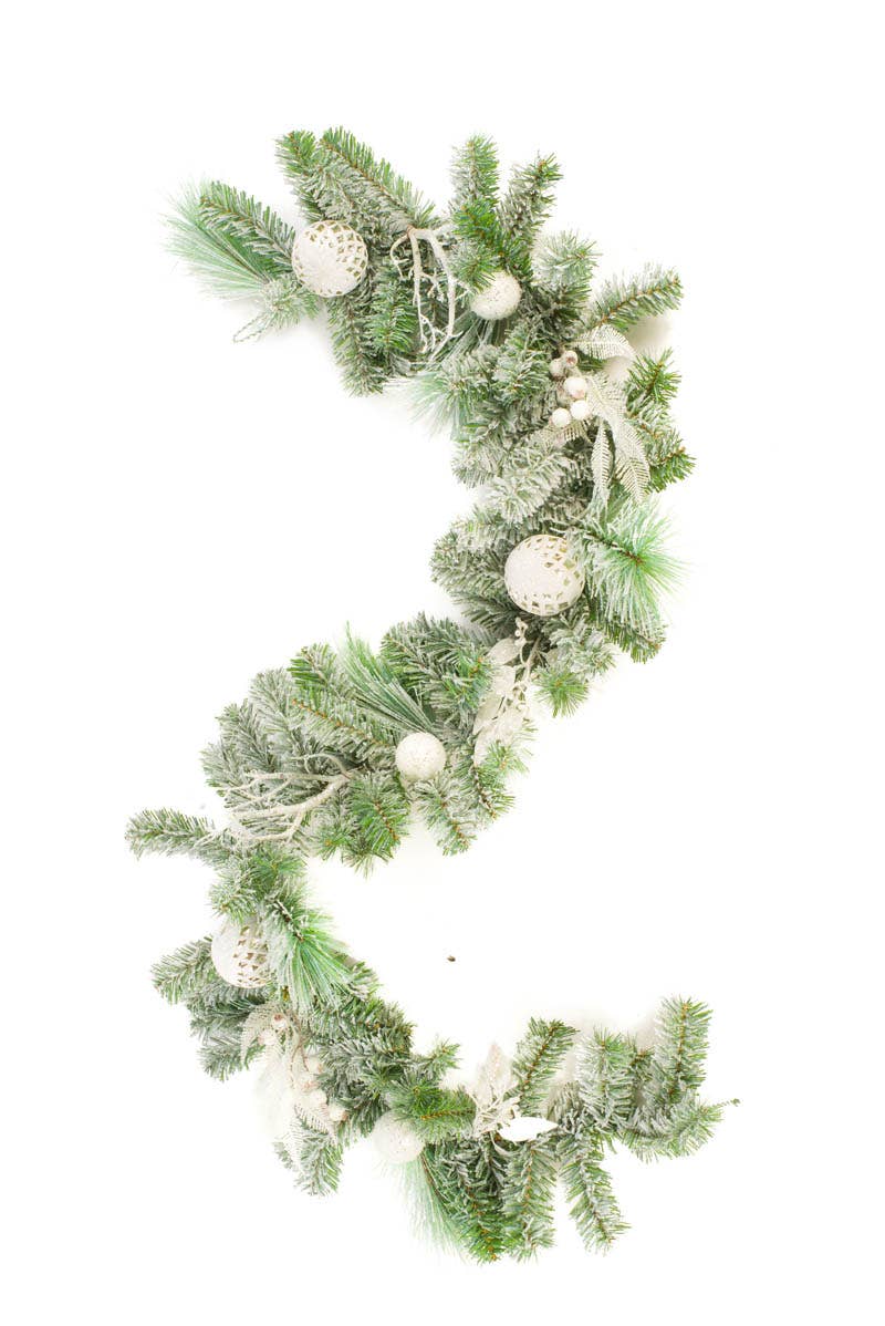 Starlight Collection - White Fir And Pine Garland With Harlequin Bulbs