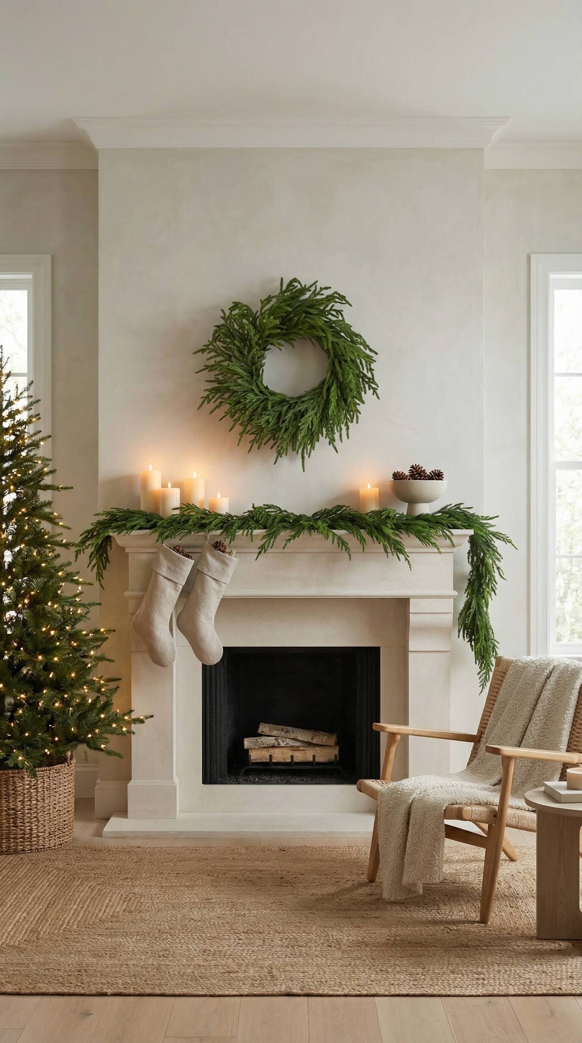 Hycroft Home Decor - Real Touch Faux Christmas Wreath, Norfolk Pine, 26 Inch