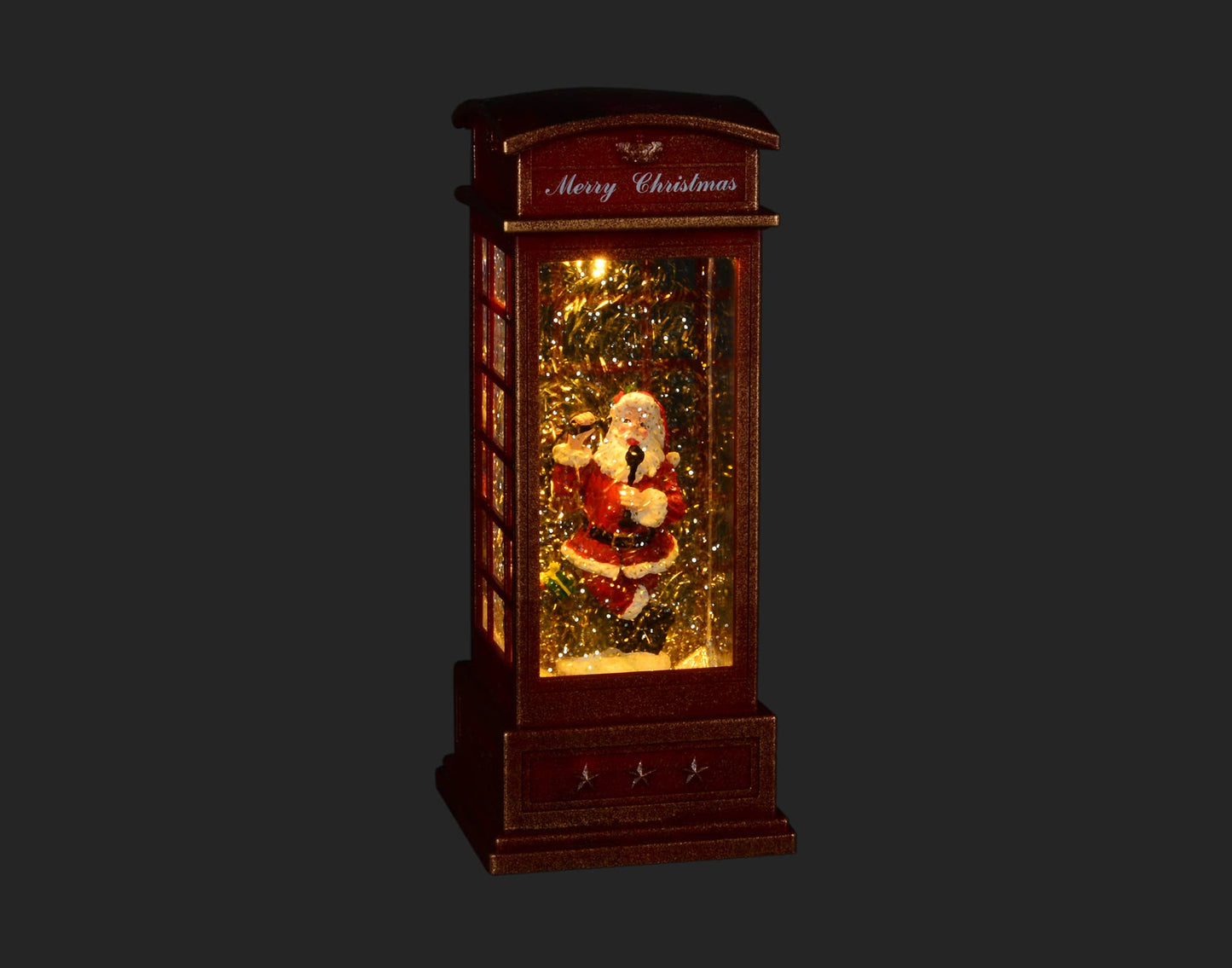 Christmas Tradition - 10" Red LED Phone Booth Snow Globe w/Santa
