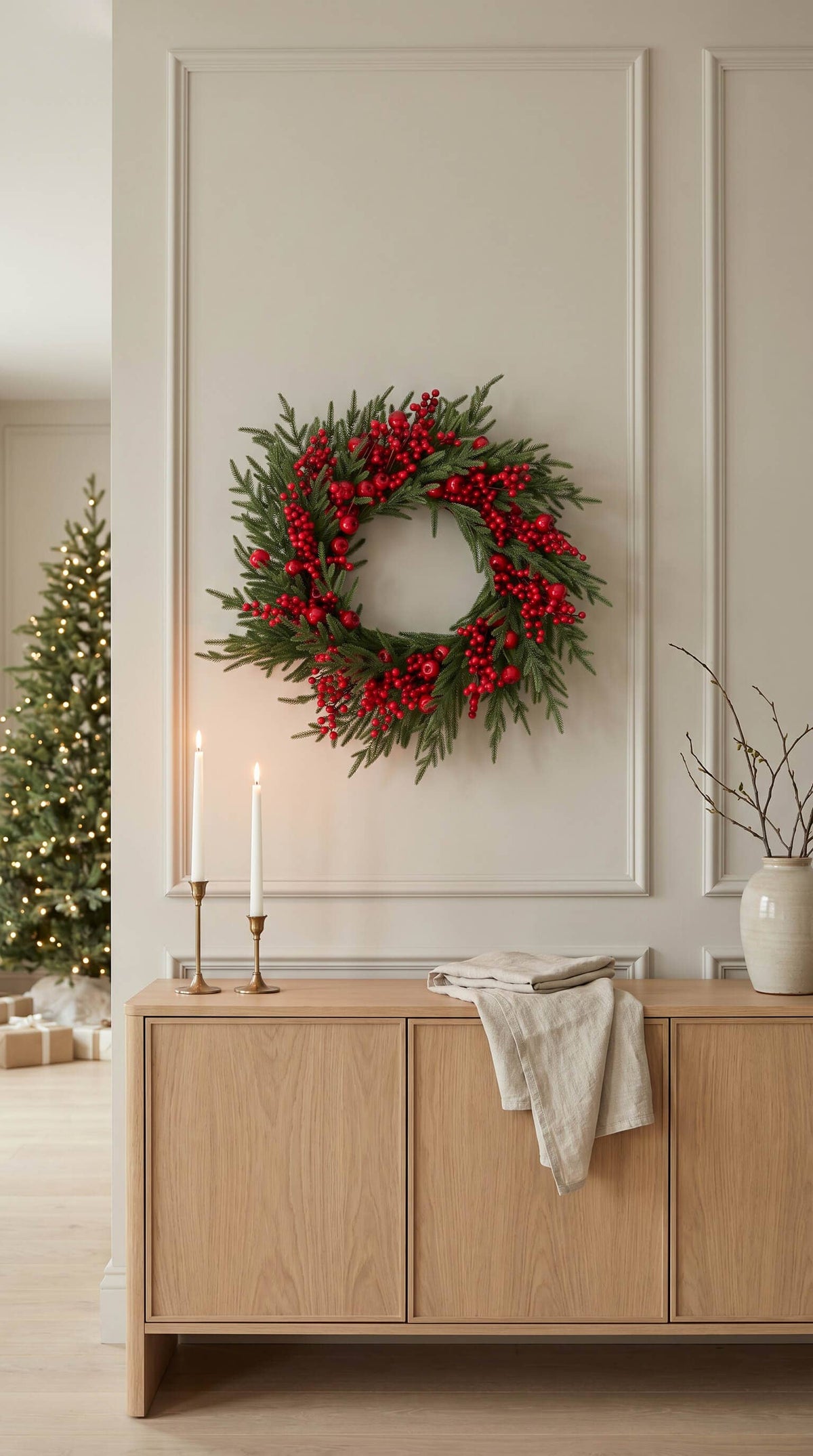 Hycroft Home Decor - Real Touch Christmas Wreath, Red Apple Berry Pine, 24 Inch