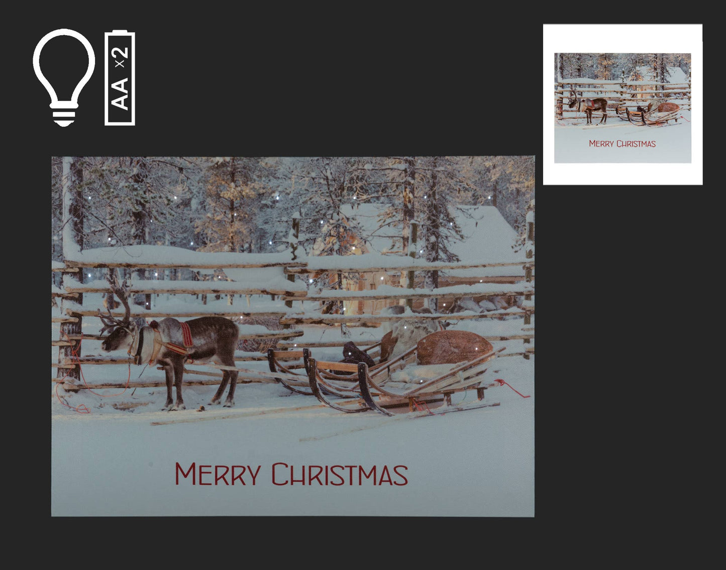 Christmas Tradition - 16x12" LED Canvas w/Reindeer, Sleigh & Merry Christmas