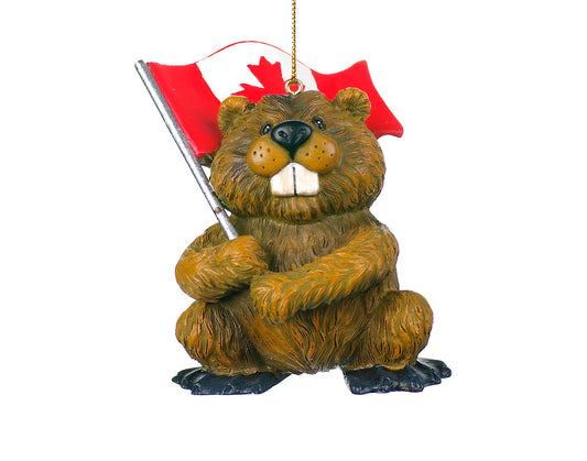 3" Beaver with Canadian Flag Ornament