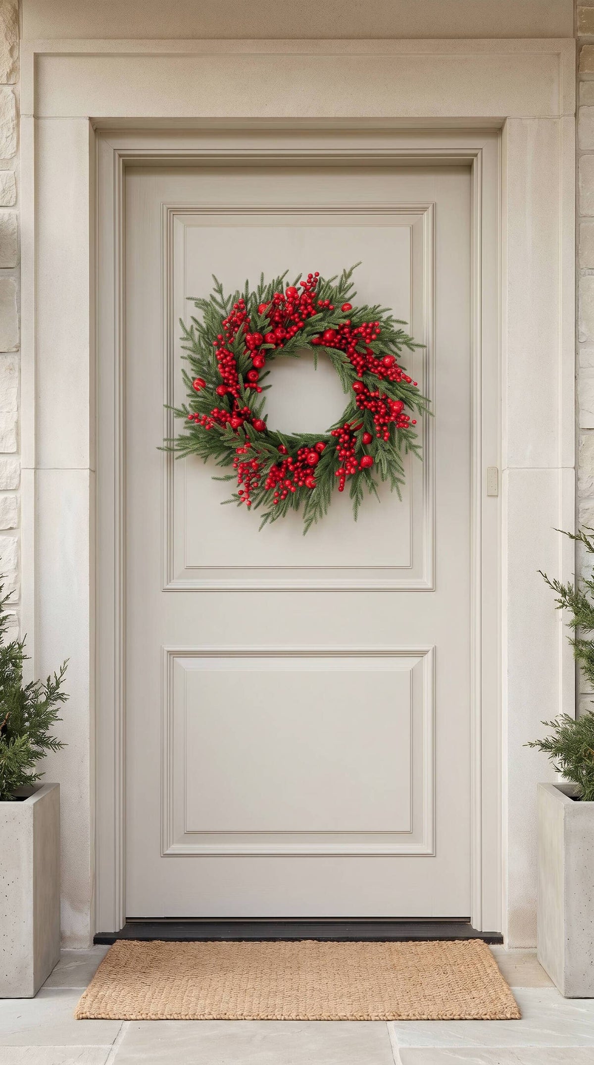 Hycroft Home Decor - Real Touch Christmas Wreath, Red Apple Berry Pine, 24 Inch