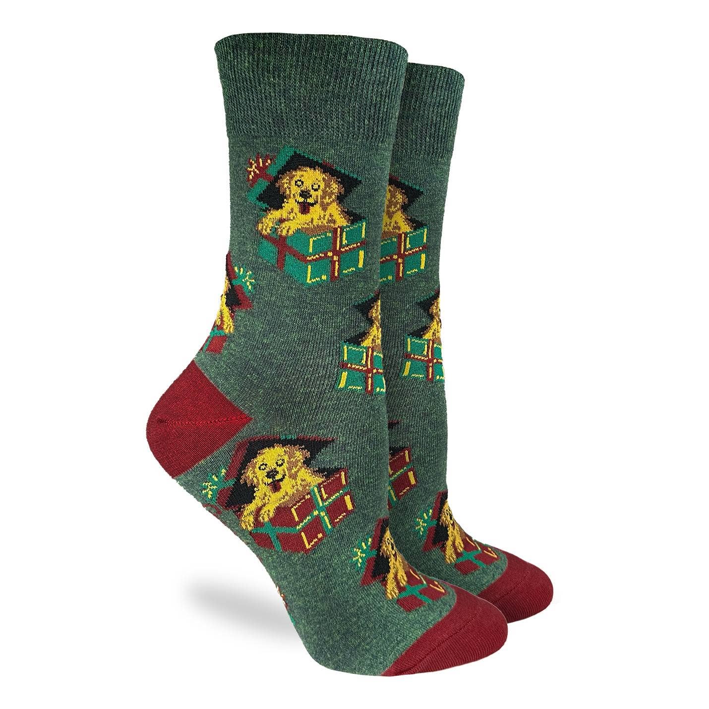Women's Christmas Puppy Presents Socks: Shoe Size 5-9
