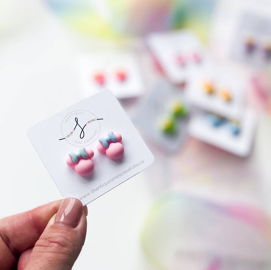 Mini Creations - Earrings - Pastel Pink Mouse, Post