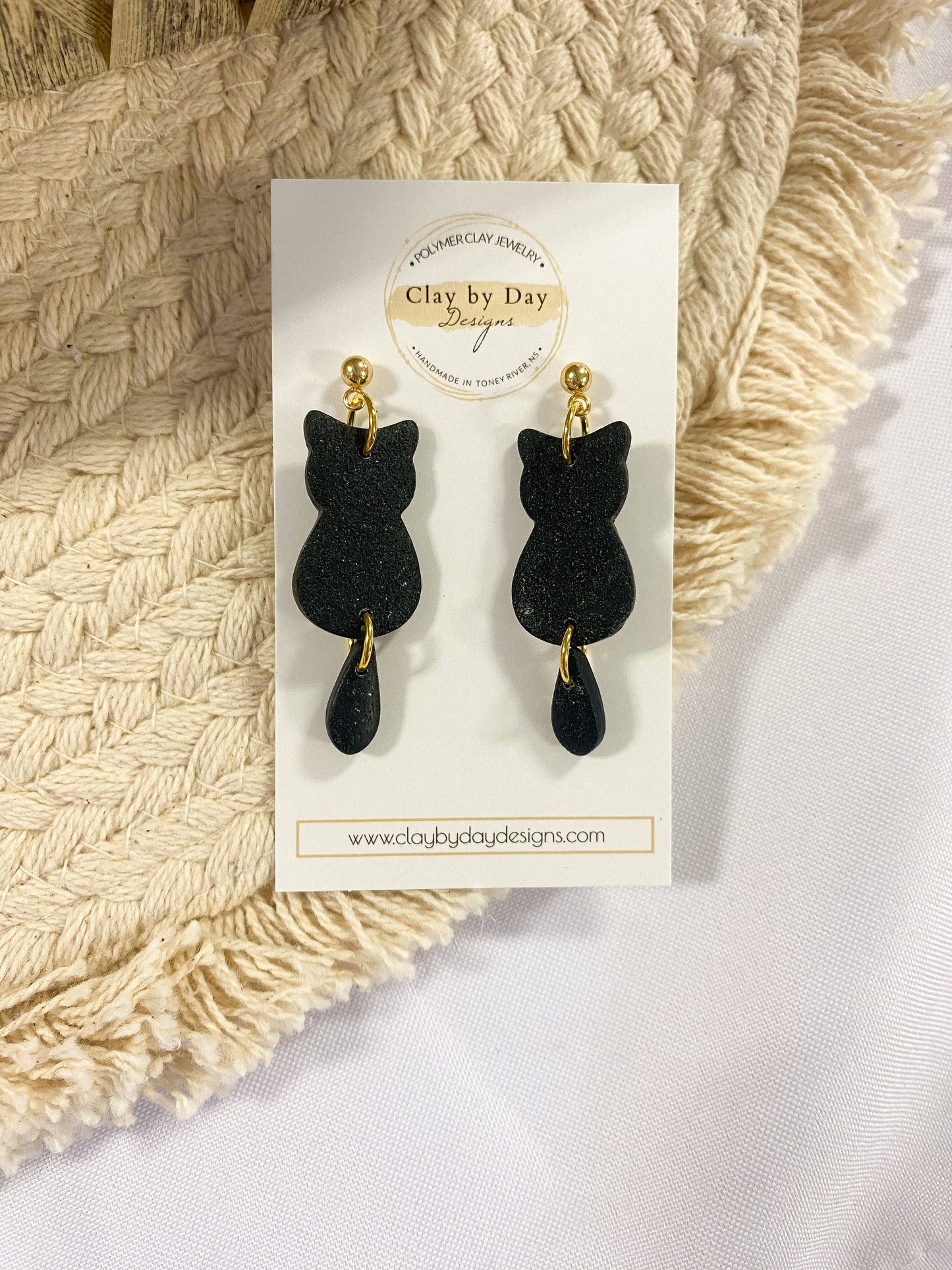 Clay by Day Designs - Black Cat - polymer clay earring 