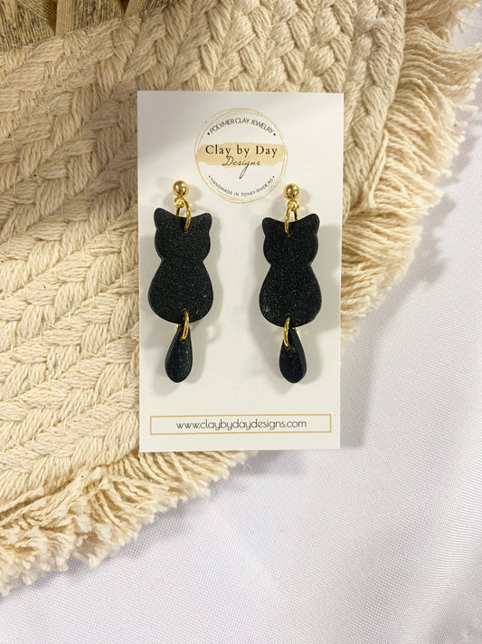 Clay by Day Designs - Black Cat - polymer clay earring 
