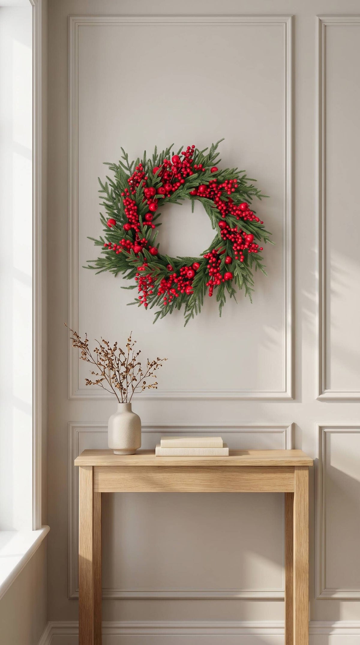 Hycroft Home Decor - Real Touch Christmas Wreath, Red Apple Berry Pine, 24 Inch