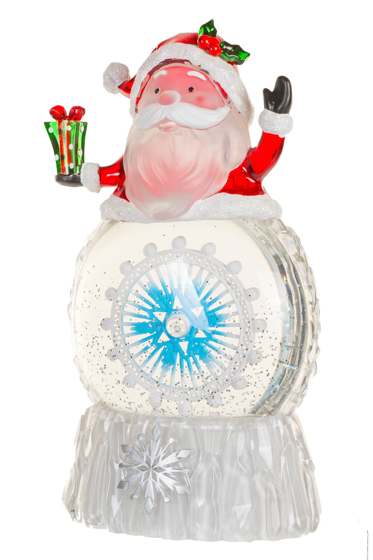 Starlight Collection - NEW-White Santa Snow Globe with Spinning Ship's Helm