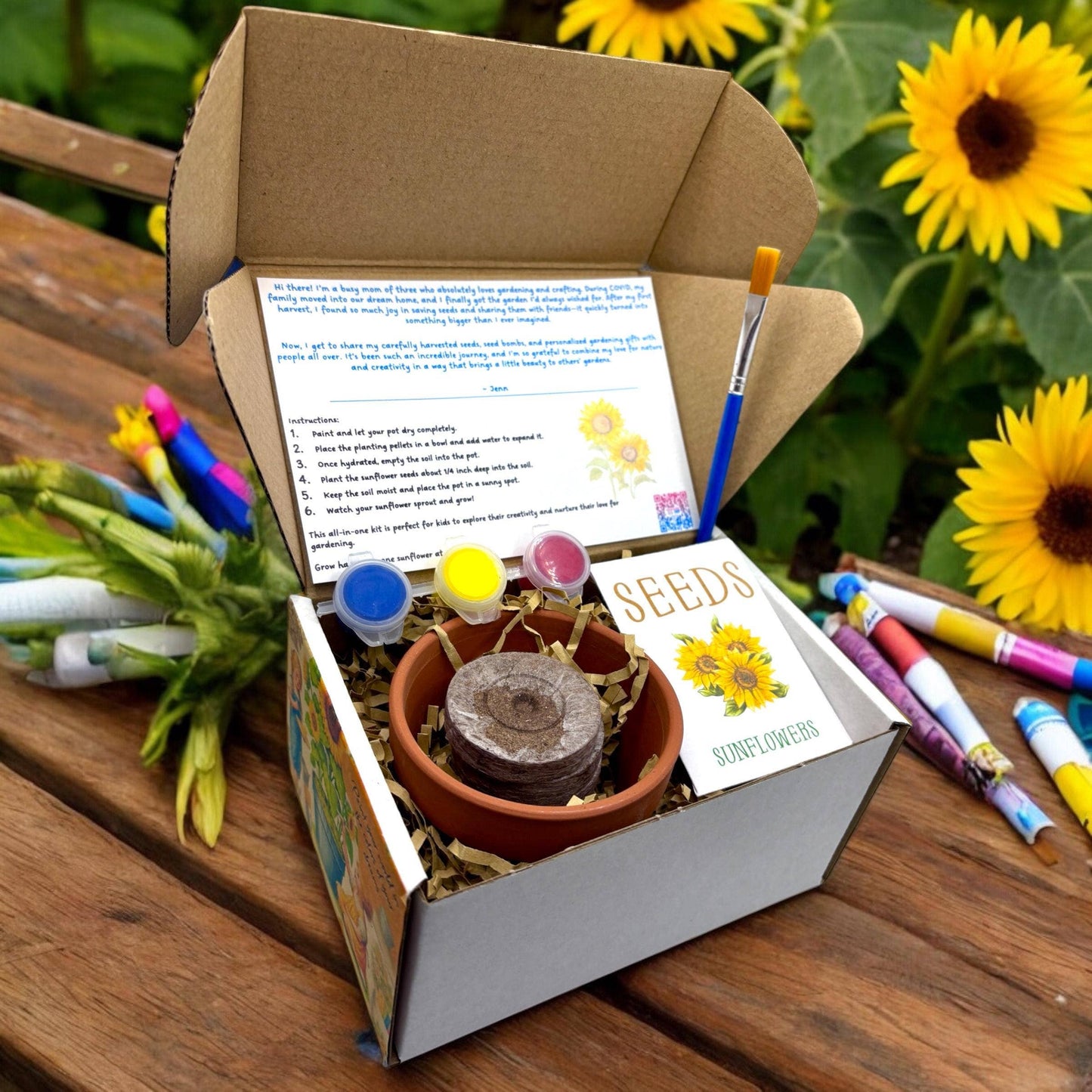 Fuschia Designs Shop - Paint, Plant & Grow DIY Kit with Clay Pot, Sunflower Seeds, Paint Brush, Paint, Soil