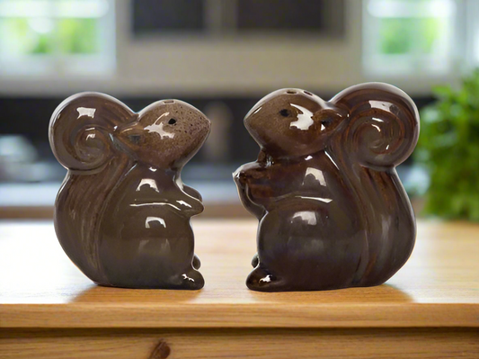Stoneware Squirrel Salt and Pepper Shakers