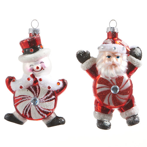 4 Inch Peppermint Santa and Snowman Ornaments