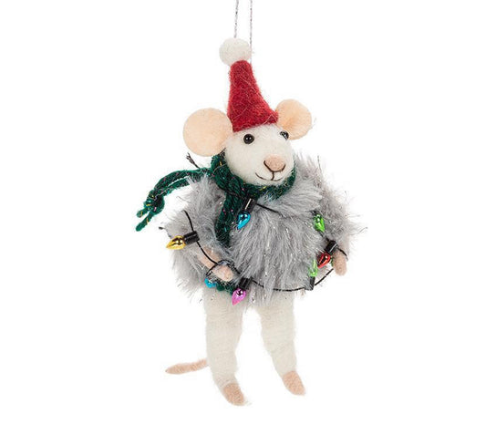 Winter Mouse Ornament, Christmas Lights