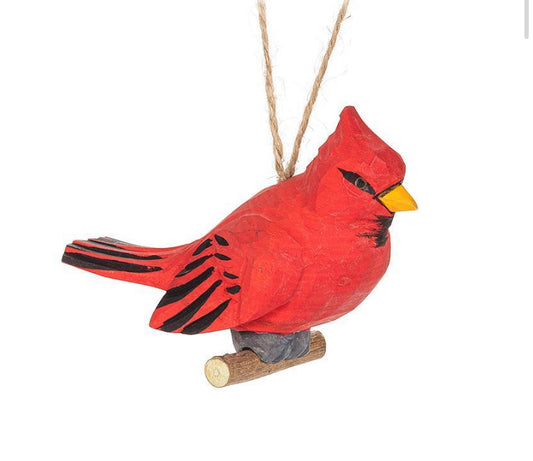 Cardinal on Branch Carved Ornament
