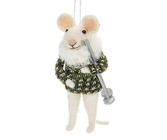 Winter Mouse Ornament, Ski Poles