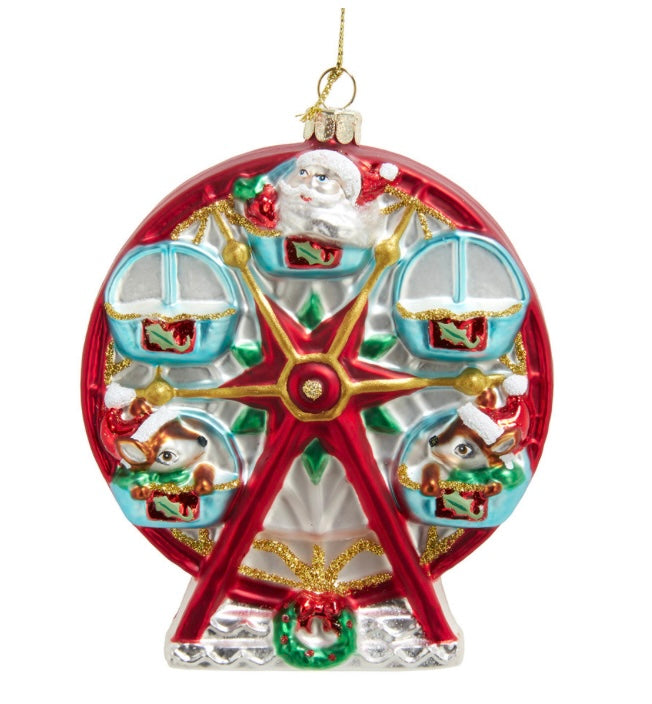 Glass Red & Green Ferris Wheel Ornament