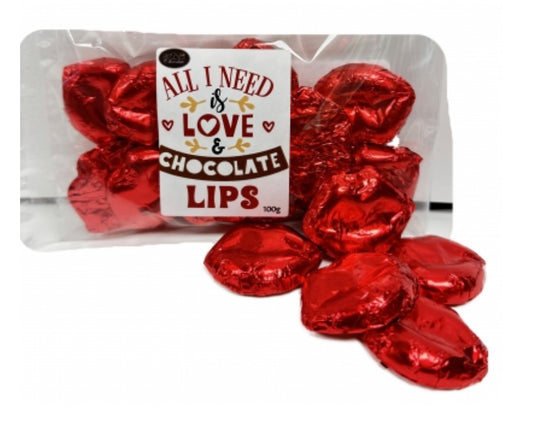 Pure Milk Chocolate Foiled Lips in Cello Bag with Sentiment