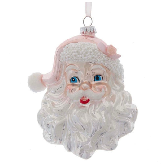 Glass Pink & Silver Santa Head Ornament