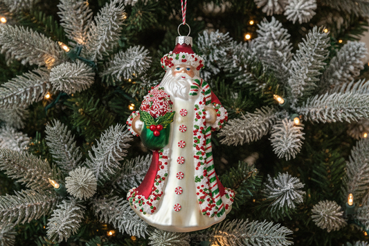 Glass Candy Cane Santa Ornament