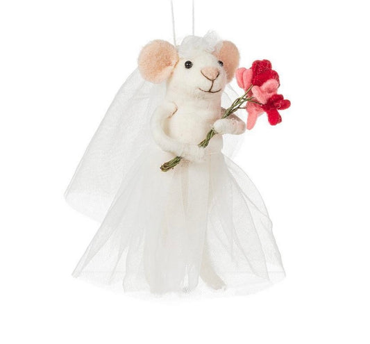 Bride Mouse Ornament with Flowers