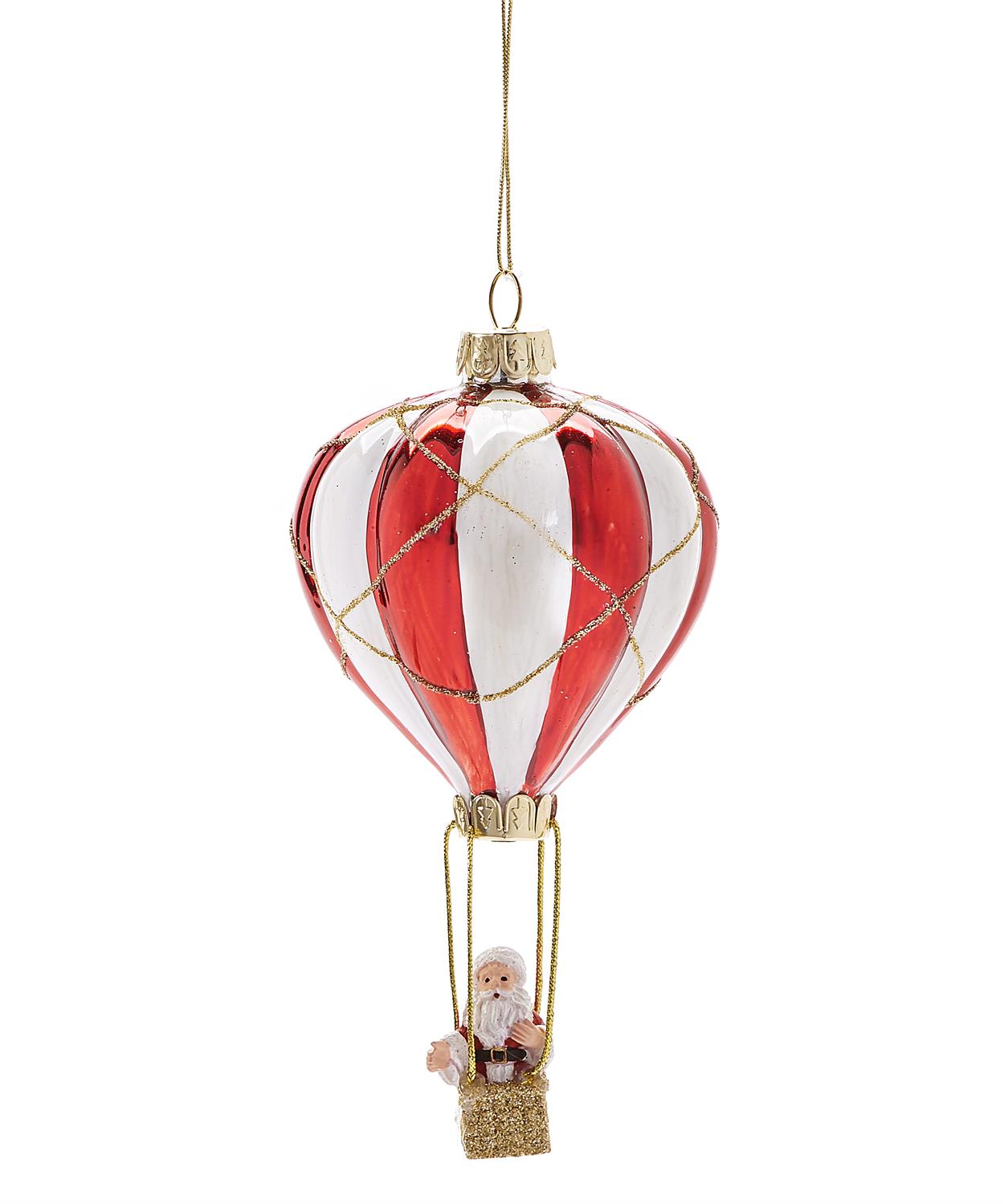 Hot Air Balloon & Santa Ornament, Glass